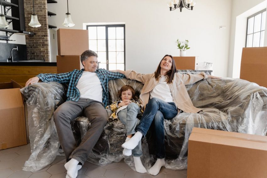 a family inside their new house